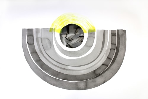 original ink and watercolour collage grey and yellow 70 x 50 | Watercolor Painting in Paintings by Valeria Kondor