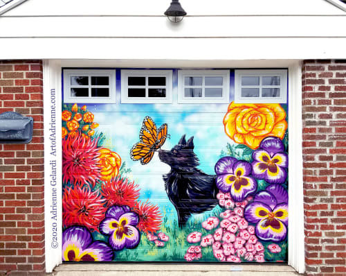 Schipperke & Flowers Garage Mural | Murals by Art of Adrienne