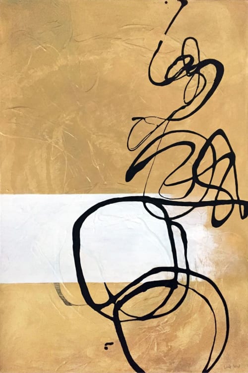 Abstract art with metallic gold, black and white | Paintings by Lynette Melnyk