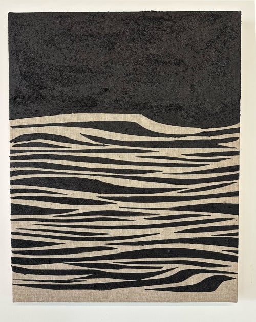 Luxury Carbon Black Waves Painting on Spanish Linen Minimali | Oil And Acrylic Painting in Paintings by RGB Fine Art