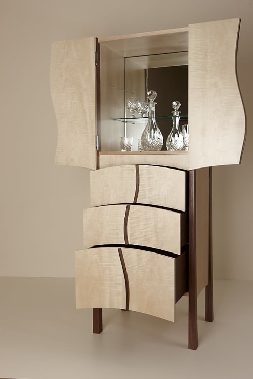 Cocktail Cabinet in Walnut and Sycamore | Furniture by Heliconia Furniture Design