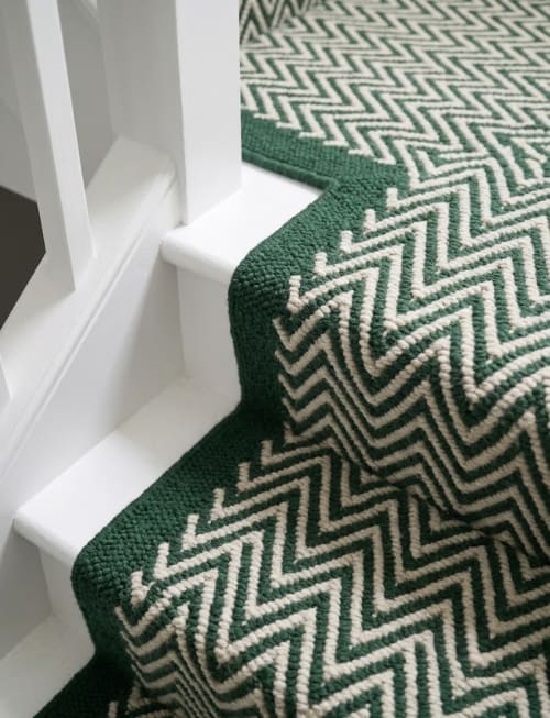 Handwoven Woolen Green Runner Rug | Rugs by Evergreen Carpets