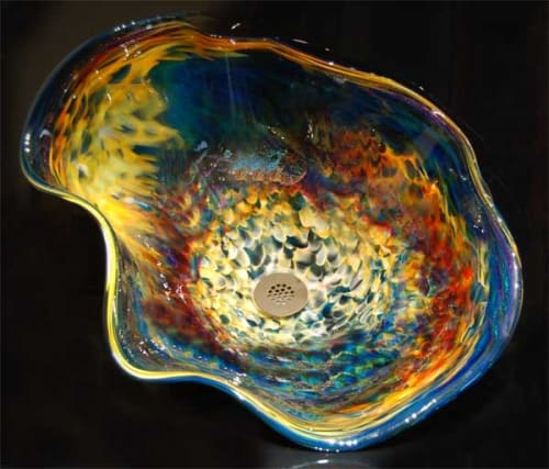"Orion's Nebula" ~ Custom Blown Glass Sink | Water Fixtures by White Elk's Visions in Glass - Glass Artisan, Marty White Elk Holmes & COO, Jo Pierce