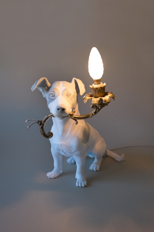 5 Minutes Alone (Dog with lamp) | Sculptures by MARCANTONIO