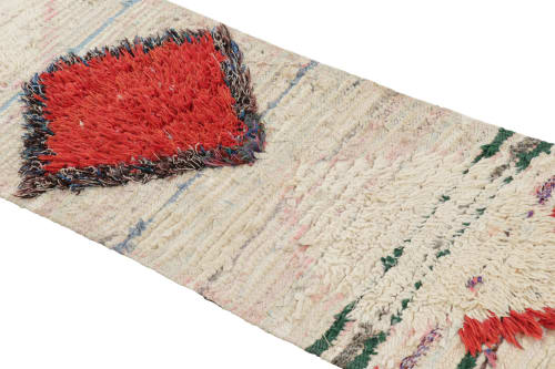 Vintage Moroccan Runner Rug with White and Red Diamond | Area Rug in Rugs by Rug and Kilim