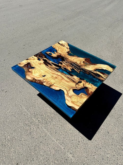 Blue Resin Coffee Table - Epoxy End Table, Coffee Table | Tables by Tinella Wood