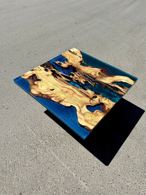 Blue Resin Coffee Table - Epoxy End Table, Coffee Table | Tables by Tinella Collection