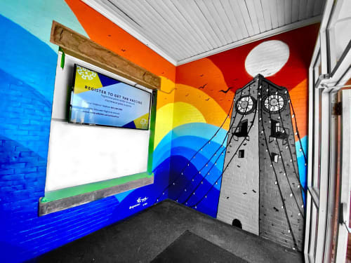 Abstract Mural of Central Falls Clock tower scenery | Murals by AGONZA | City Hall Central Falls, RI in Central Falls