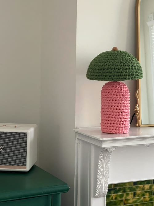 The Knitty Table Lamp in Bubble Gum Pink and Grass Green | Lamps by Meg Morrison | By Jacqui Photography in Richmond