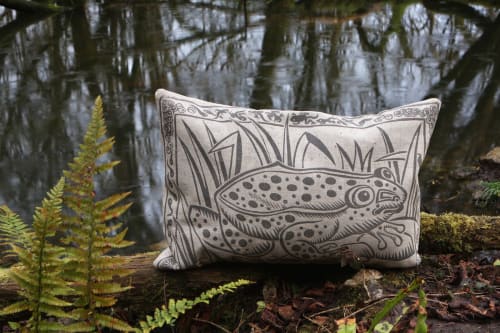 Handprinted Frog Prince Cushion | Pillows by Hugh Dunford Wood