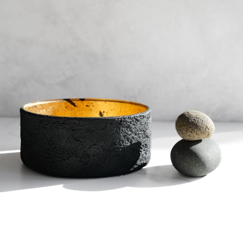 Wide Cylinder Bowl with Gold Leafed Glass Interior | Decorative Bowl in Decorative Objects by Carolyn Powers Designs