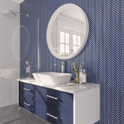 Tile Club Blue Deco Herringbone Glass Mosaic Tile | Tiles by Tile Club