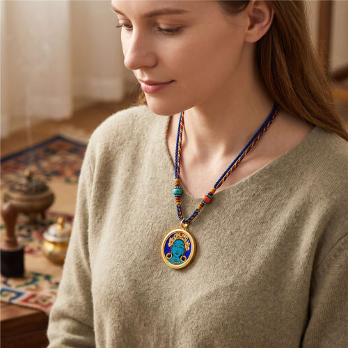 Handcrafted Green Tara Thangka Gold Pendant Amulet Jewelry | Ornament in Decorative Objects by Dynasty Artisan