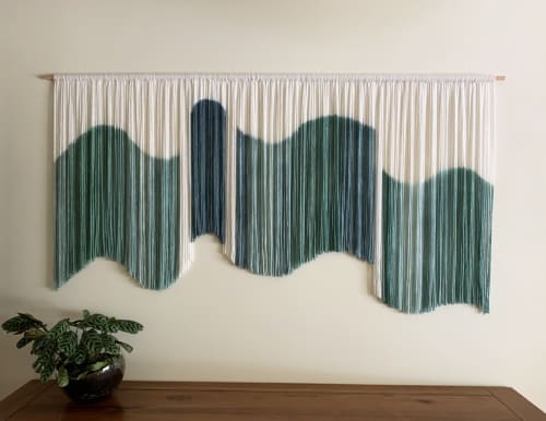 AURORA Green Wavy 3D Curved Modern Textile Wall Art | Macrame Wall Hanging in Wall Hangings by Wallflowers Hanging Art