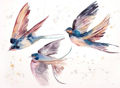 Swallows in Flight No. 48 : Original Watercolor Painting | Paintings by Elizabeth Becker