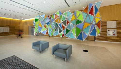 Glass Hexagonal Perturbation- Hive Brane | Public Sculptures by Eckart Studio | St. Michael's Hospital in Toronto