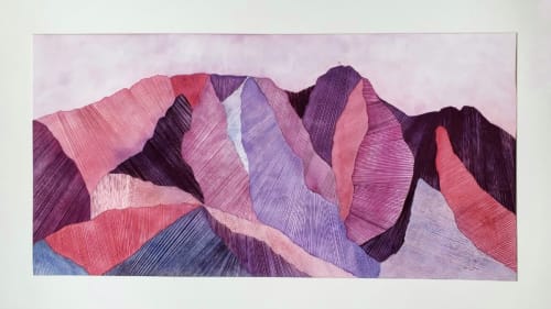 Giewont mountain-Embroidered watercolor | Watercolor Painting in Paintings by Laila Vazquez