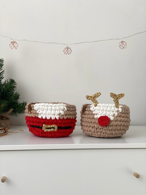 Christmas deer and Santa baskets for decoration and gifts | Ornament in Decorative Objects by Anzy Home