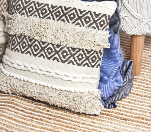 Emily Artisanal Handloom Cushion_ woven textured cotton | Pillows by Humanity Centred Designs