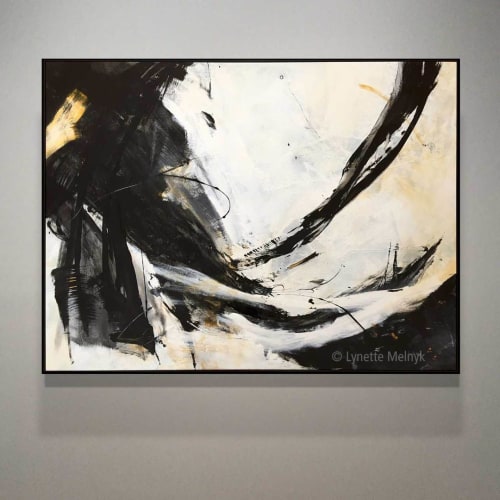 The Beginning is Always Today - black, white, gold abstract | Oil And Acrylic Painting in Paintings by Lynette Melnyk