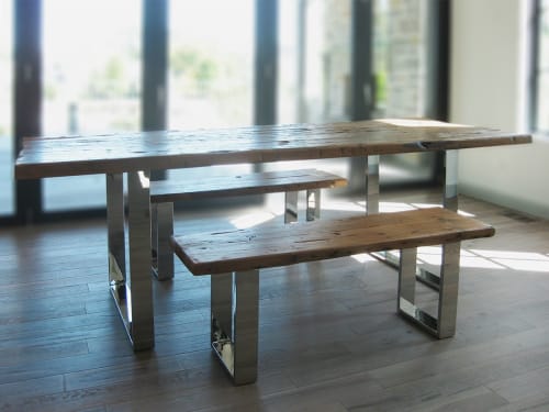 Rustic wood table and benches | Dining Table in Tables by Abodeacious
