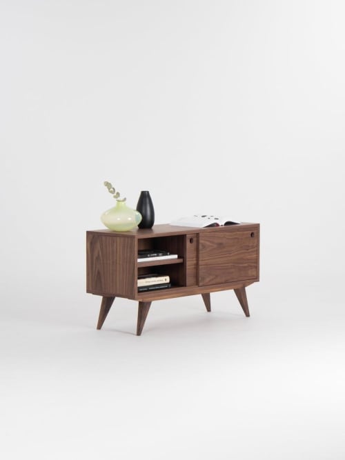 KUUB - Media cabinet made of walnut wood record player stand | Storage by Mo Woodwork