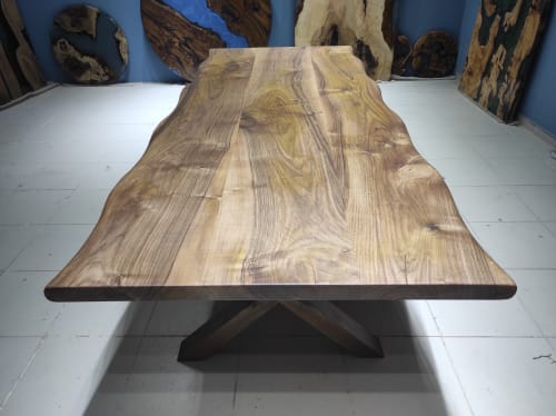 Living edge dining table, kitchen table, walnut wood table, | Tables by LuxuryEpoxyFurniture