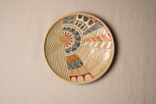 Solstice 15" Handcarved Stoneware Art Platter | Art & Wall Decor by Clare and Romy Studio