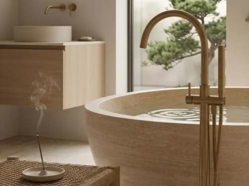 Bathtub Hand-Carved Travertine | Public Art by Babil Stone