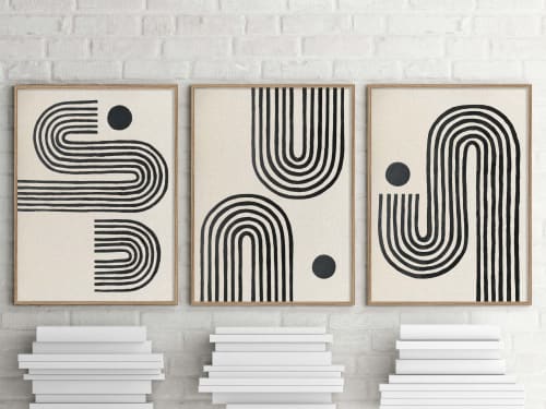 Follow Your Path - Set of 3 modern black and white paintings | Paintings by Nicolette Atelier
