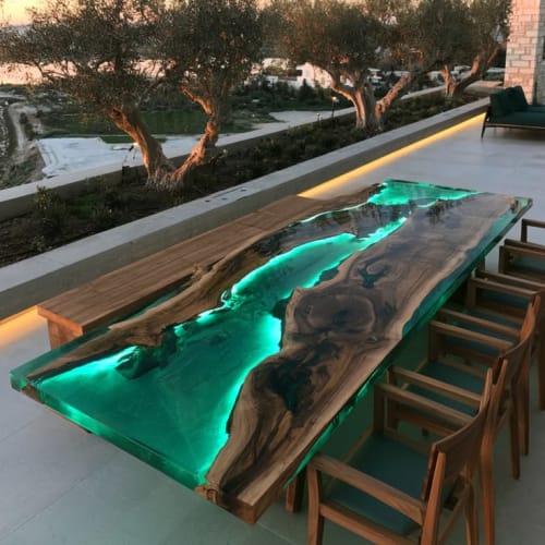 Glow in the Dark Epoxy River Dining Table – Live Edge Wood & | Tables by SK EPOXY CRAFT