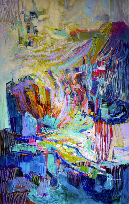 Gathering I, Abstract Landscape 66" x 42" | Oil And Acrylic Painting in Paintings by Dorothy Fagan Fine Art: Joy's Garden