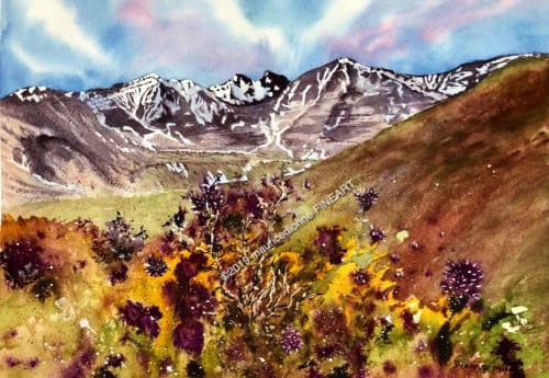 Mountains and Thistle | Watercolor Painting in Paintings by Maurice Dionne FINEART