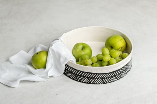 Black and White Handcrafted Large Porcelain Fruit Bowl | Dinnerware by ShellyClayspot