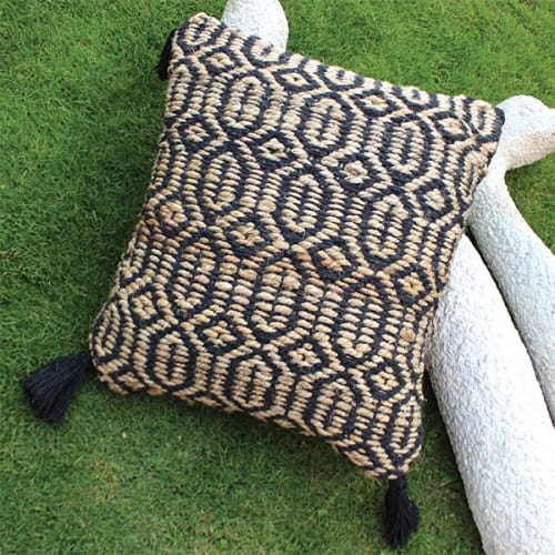 Set of 2- Handwoven Jute/Cotton Cushion-Natural/Charcoal | Pillows by Selligram
