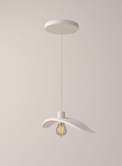 Wooden White Handing Lamp, Modern Design Minimalist Pendant | Pendants by Wooden Lights and Handmade Decor