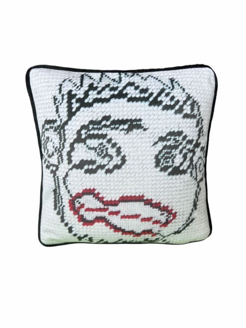 velvet abstract face JEROME custom made feather down pillow | Pillows by Mommani Threads