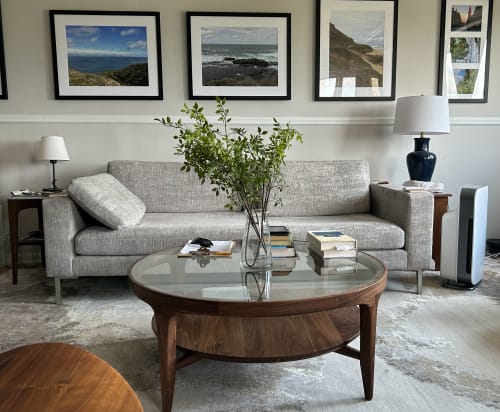 Modern Round Wood Coffee Table with Glass Top, USA made | Tables by Marco Bogazzi