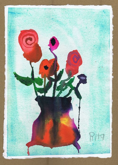 Bouquet of Roses on Deckle-Edged Paper - Original Watercolor | Paintings by Rita Winkler - "My Art, My Shop" (original watercolors by artist with Down syndrome)