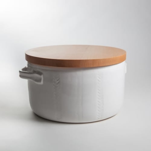 Bread pot with beech lid which doubles up as cutting board | Tableware by Charlotte Storrs