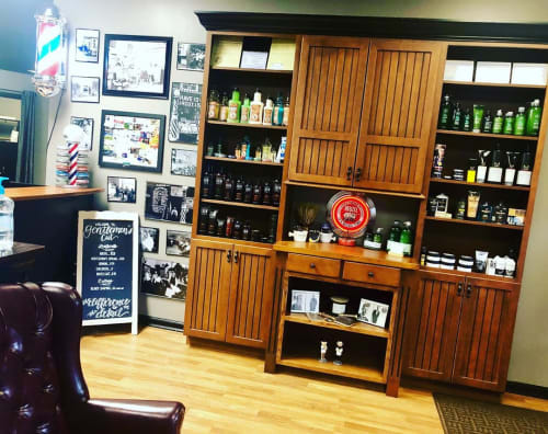 Product shelf | Furniture by Cypress DesignWorks | Men’s Cutting Lounge in Lake Wylie