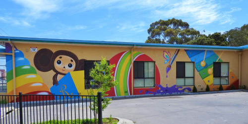 "Happy Childhood" outside mural | Murals by Elena Kolotusha | 39-41 Isabella St in Moorabbin