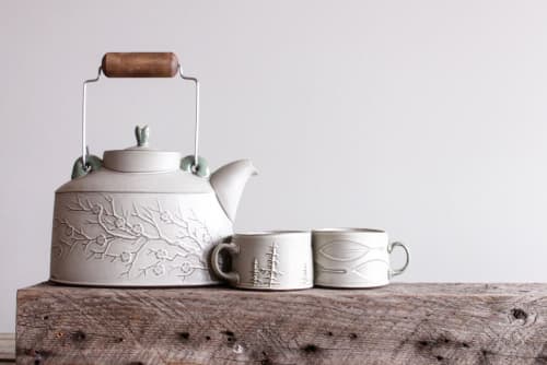Blossoms Teapot with Textured mugs | Cups by Sarah Pike Pottery