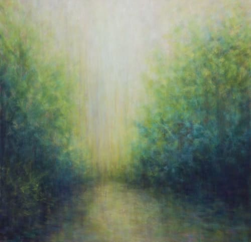 Garden Light, oil on canvas, 48" x 48" | Oil And Acrylic Painting in Paintings by Victoria Veedell | Union Bank in San Francisco