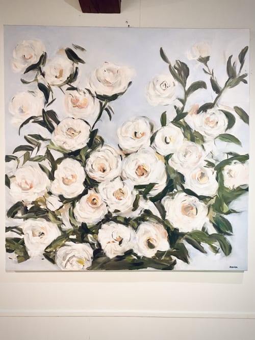White Roses Painting in Mixed Media on Canvas | Oil And Acrylic Painting in Paintings by Arohika Verma | Waterfall Lodge in Ben Lomond