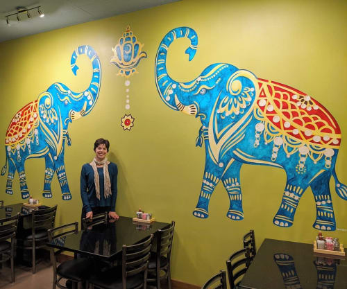 Stern Elephants and Lantern | Murals by Ann Karp, Sideways Gaze Art & Sign | Koh Chang Thai Restaurant in Missoula