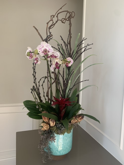 Intricate orchid arrangement | Floral Arrangements by Fleurina Designs | Smiles By Design Dentistry - Dr. Maye Lazaar in Los Gatos