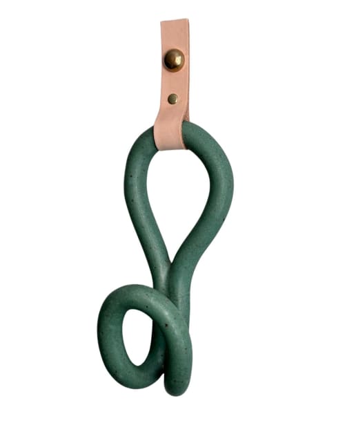 Ceramic, Leather & Brass Wall Hook - Sage Green | Hardware by Alissa Goss Ceramics & Pottery