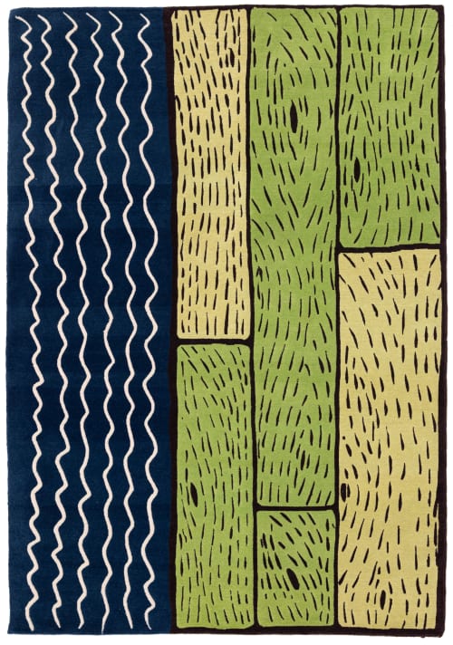 Handmade Rug Brown, Green, Floral, Hand knotted in Nepal | Area Rug in Rugs by Sergio Mannino Studio