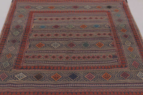 Vintage Persian Soumak Kilim, Tribal Diamonds in Light Jewel | Rugs by Rug and Kilim